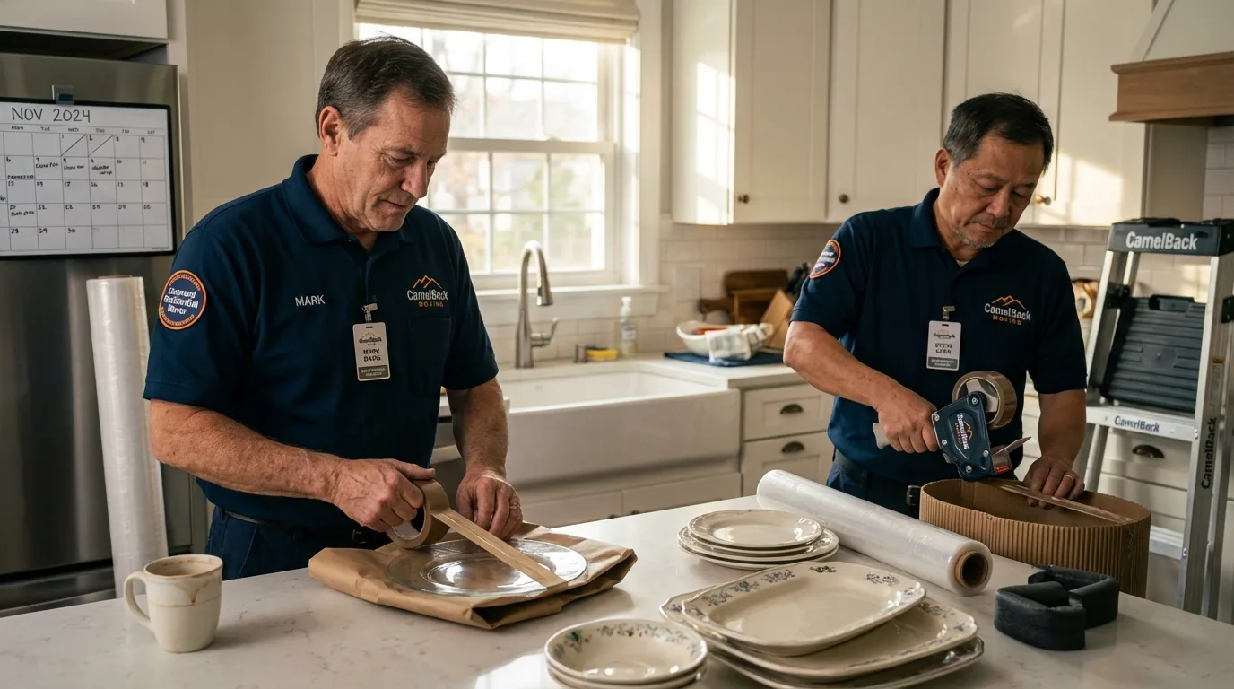 Professional crew packing kitchen dishware in Estell Manor, NJ